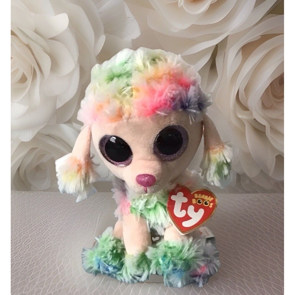 TY Beanie Boos RAINBOW Plush Poodle Puppy Dog Big Eyes Soft Stuffed Toy 6” NWT